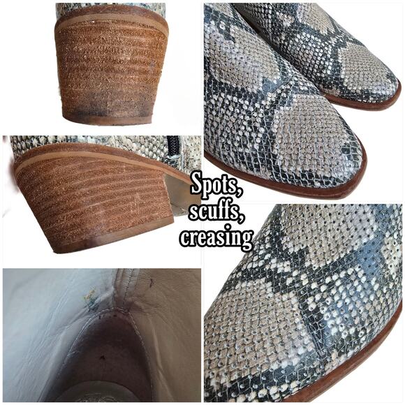 Snake Print Booties Vince Camuto Arendara Size 10 Gray Cream Leather Side Zip - Picture 8 of 12